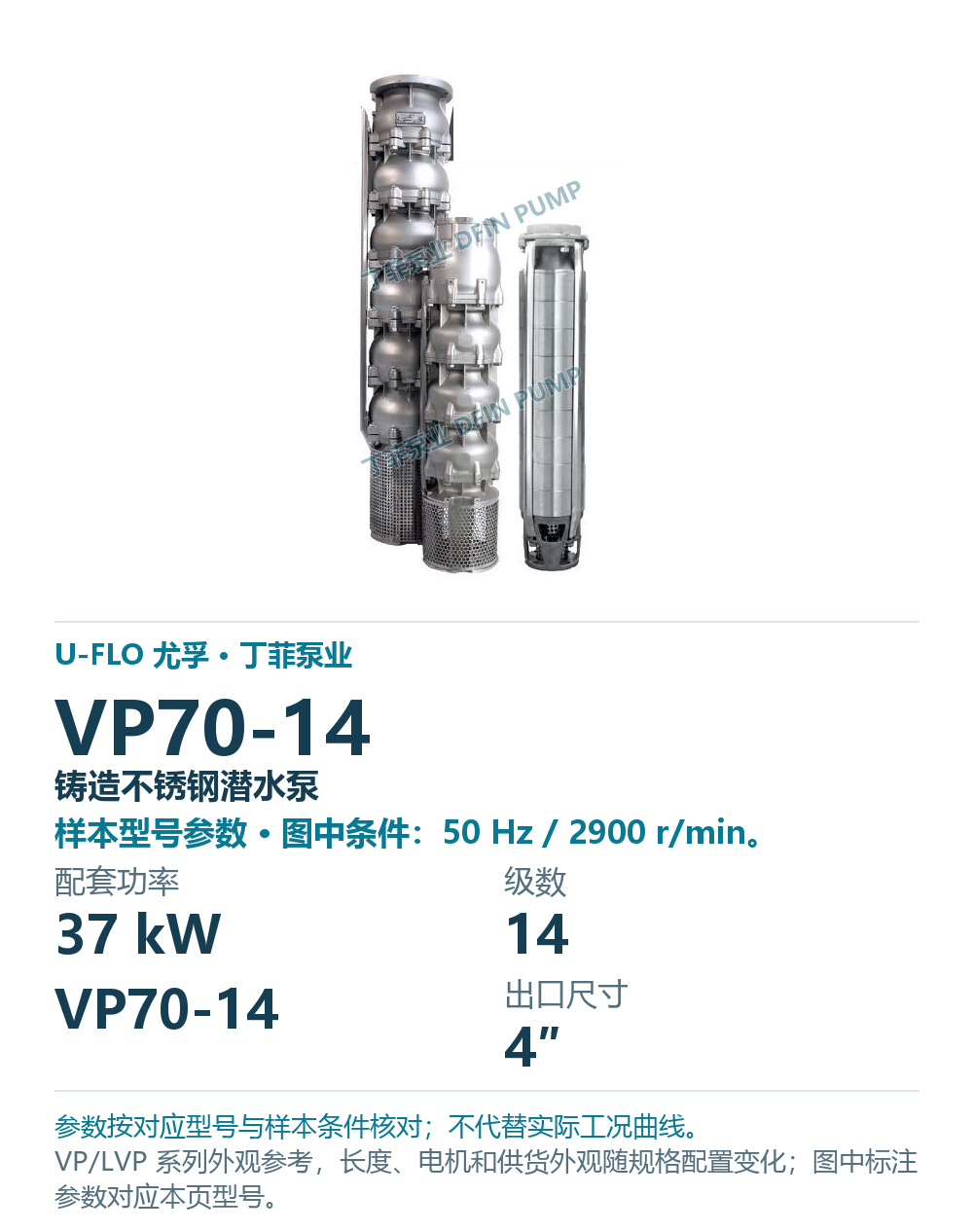 U-FLO 尤孚 VP70-14 铸造不锈钢潜水泵,图册系列外观参考