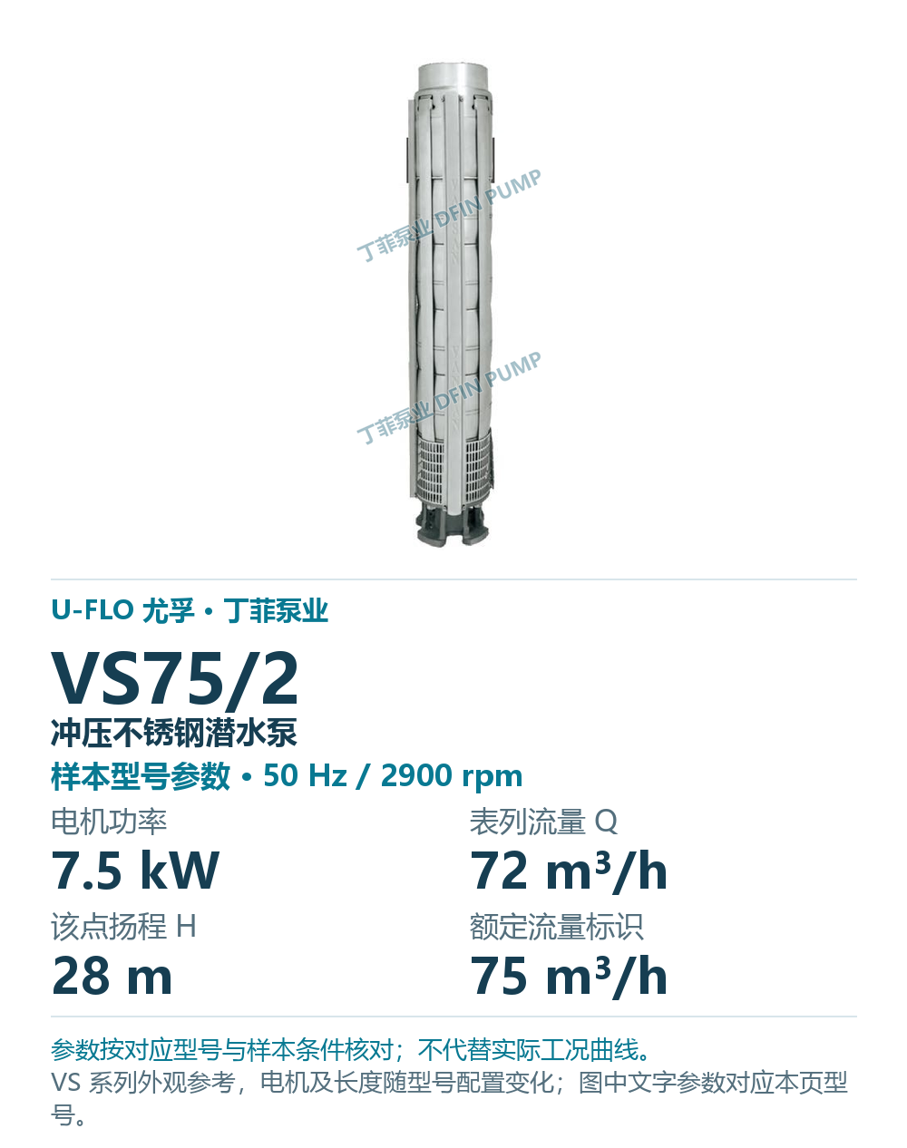 U-FLO 尤孚 VS75/2 冲压不锈钢潜水泵,图册系列外观参考
