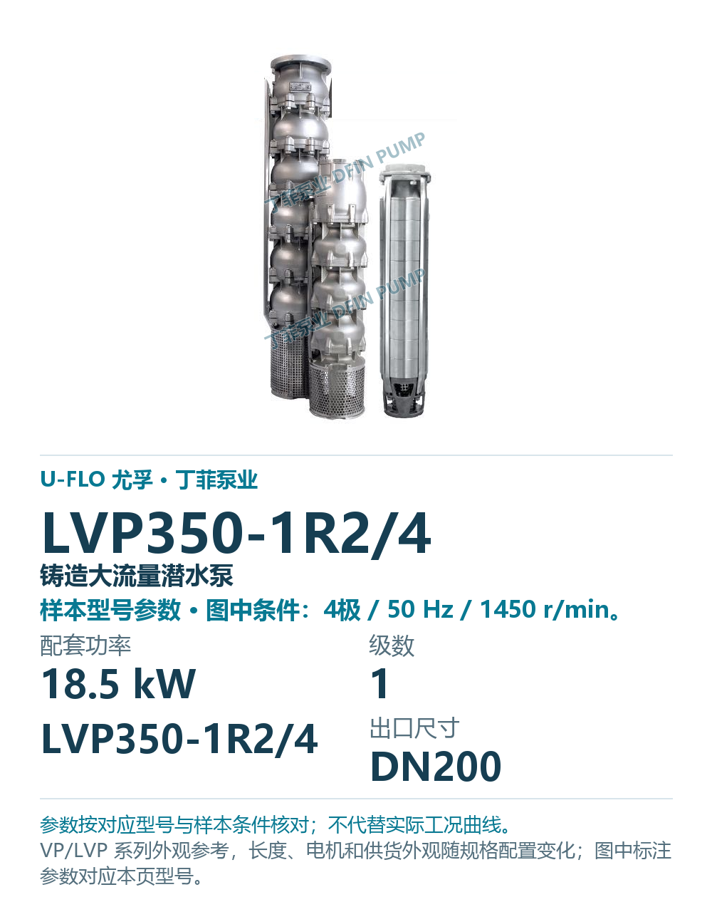 U-FLO 尤孚 LVP350-1R2/4 铸造大流量潜水泵，样本系列外观参考