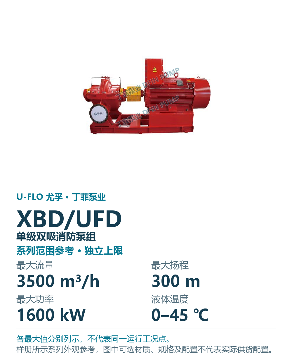U-FLO XBD/UFD 单级双吸消防泵组，样本系列外观参考