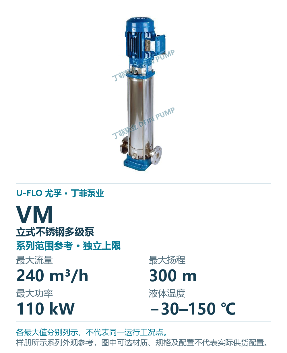 U-FLO VM 立式不锈钢多级泵,样本系列外观参考