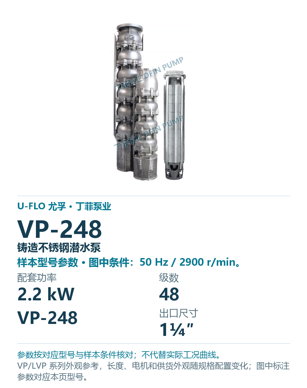 U-FLO 尤孚 VP-248 铸造不锈钢潜水泵,样本系列外观参考