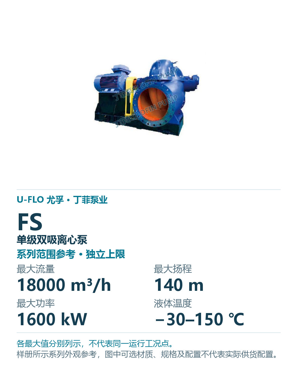U-FLO FS 单级双吸离心泵，样本系列外观参考
