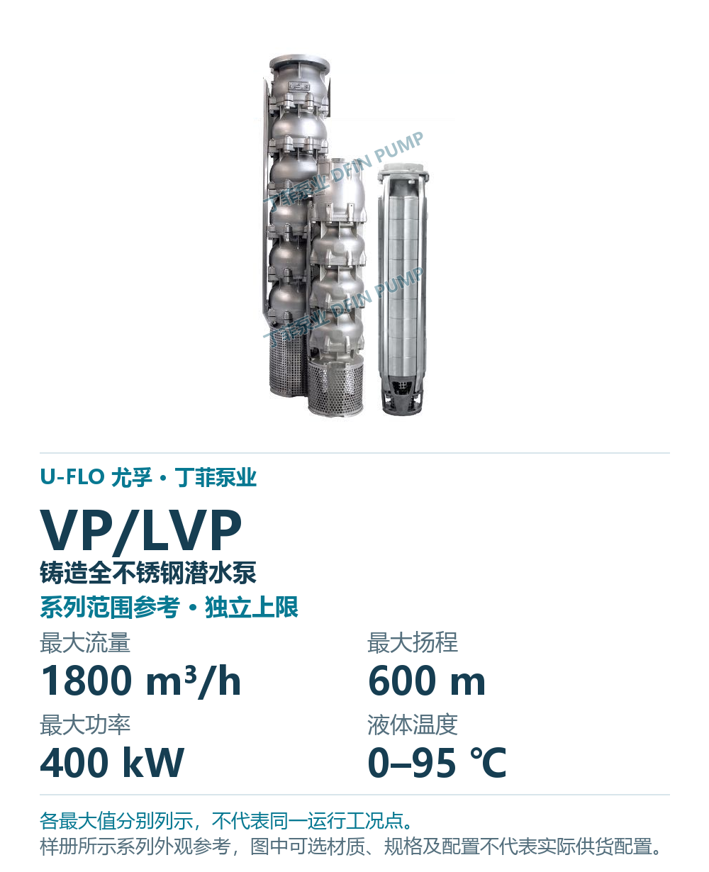U-FLO VP 全不锈钢铸造潜水泵,样本系列外观参考
